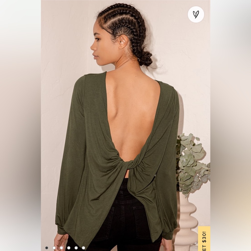 New! LULUs Olive Green Long Sleeve Twist Back Top